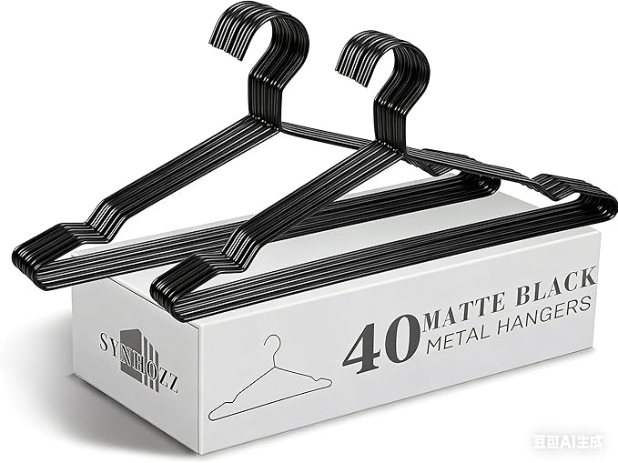 16.5" Heavy Duty Matte Black Metal Hangers 40 Pack, Wire Black Clothes Hangers for Coat Suit, Shirts, Dress, Pants，Camisole Wedding Dress (Black, 40Pack)