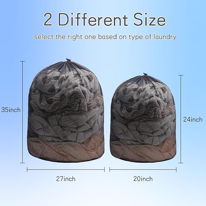 2 Pack Mesh Laundry Bags, Large Laundry Drawstring Bag Heavy Duty Large Mesh Laundry Bag with Drawstring Closure for College, Dorm, Travel, Family and Apartment Dwellers, Black