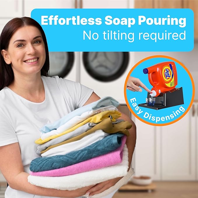 Skywin TidyFriend No-Spill Liquid Laundry Detergent Dispenser Holder, Laundry Soap Dispenser Holder with Drip Tray for Laundry Room Organization (No Strap, Black)
