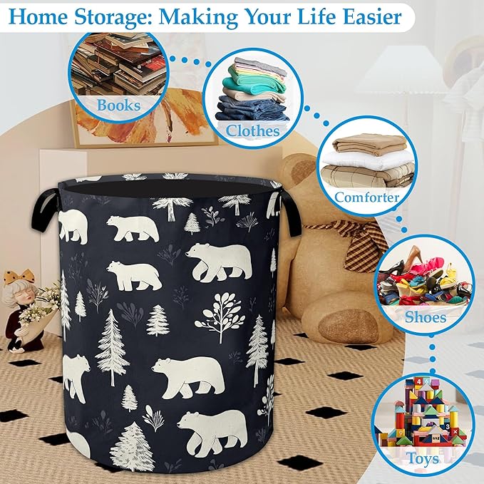 Bear Wild Forest Large Storage Basket, Collapsible Laundry Basket Oxford Storage Bin for Toy Bins Gift Baskets Bedroom Clothes Children Nursery Hamper 16" X 20.8"