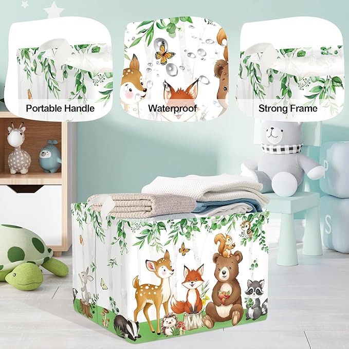 Jungle Animals Laundry Hamper Large Storage Basket Cartoon Wild Zoo Collapsible Parents Organizer Kids Toy Clothes Bins for Bedroom, Bathroom, Bear, 36L