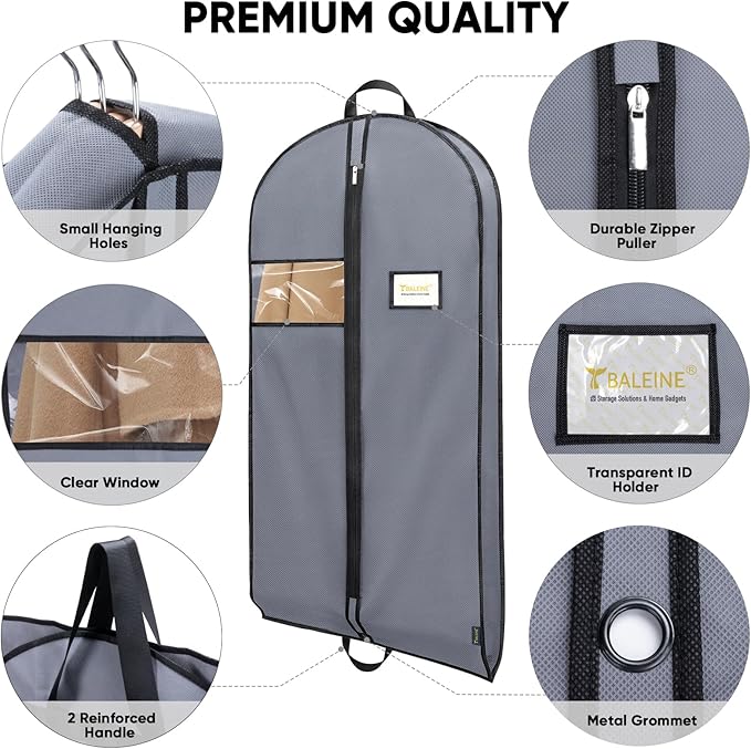 BALEINE 1PK Heavy Duty Garment Bag with Shoe Storage Travel Bag for Dresses, Suit, Coats Travel Essential (43", Grey)