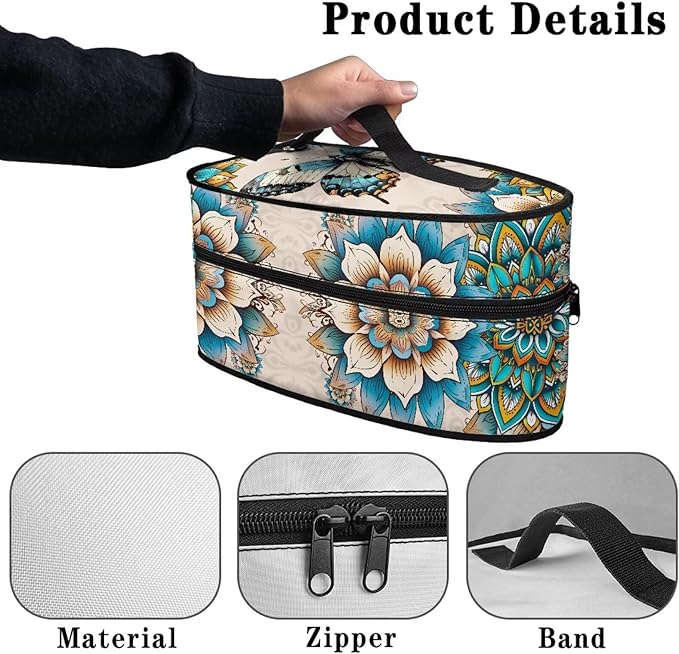 Boho Mandala Flower Butterfly Iron Tote Bag Stain Resistant Off White Travel Iron Storage Box Washable Protective Carrying Bag with Handle Compatible with Most Irons