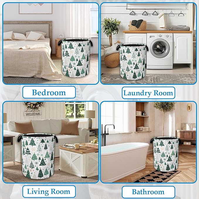 Christmas Tree Laundry Basket Woodland Collapsible Laundry Hamper Clothes Toy Storage Bin for Bathroom Bedroom Room Decor 16" X 20.8"