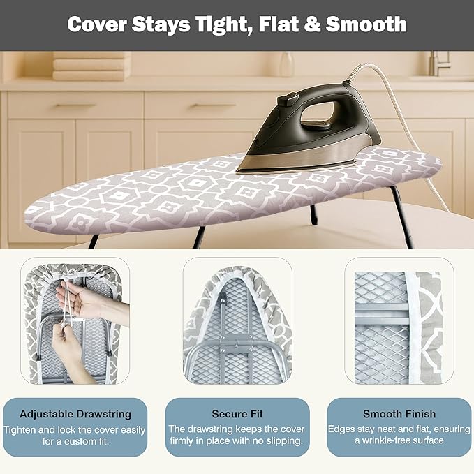 Small Ironing Board Cover and Pad 12"x32" Small Iron Board Cover with Padding,Tabletop Mini Ironing Board Cover and Pad Small Size, Cotton Canvas, Heat Resistant, Drawstring Closure Geometric