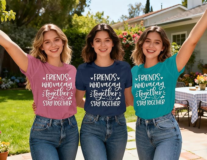 Best Friend Shirts for Women Bestie T-Shirt Friends Who Vacay Together Stay Together Tee Tops