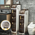 3-Tiers Slim Bathroom Storage Cabinet with Drawers & Tissue Box,Plastic Narrow Rolling Bathroom Tower Cart Waterproof & No Installation for Small Spaces Kitchen Laundry Living Room