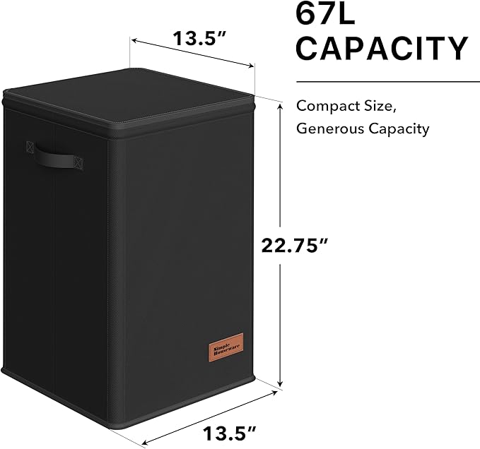 Simple Houseware Foldable Laundry Hamper Basket with Lid and Removable Bag, Black