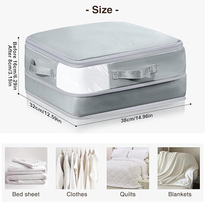 DIMJ Compression Storage Bags 8 Pack, 19L Clothes Storage Organizer for Blanket, Sweater, Closet, Sheet Storage Organizer Compression Packing Cubes for Sheet Bedding Toys Storage with Zipper(Gray)