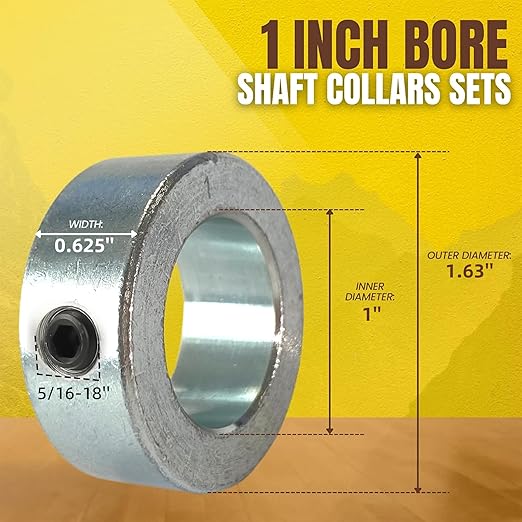 (4-Pack) 1” Bore Solid Steel Shaft Collars with Zinc Plated Coating - Durable Shaft Collars Suitable for Machinery and Industrial Use