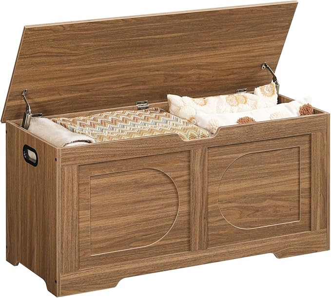 Storage Chest, 39.4” Toy Box, Entryway Storage Trunk, Shoe Bench with Storage, Engineered Wood Storage Cabinet with 2 Safety Hinges, Entrance Bench for Living Room, Honey Brown SCOR2001