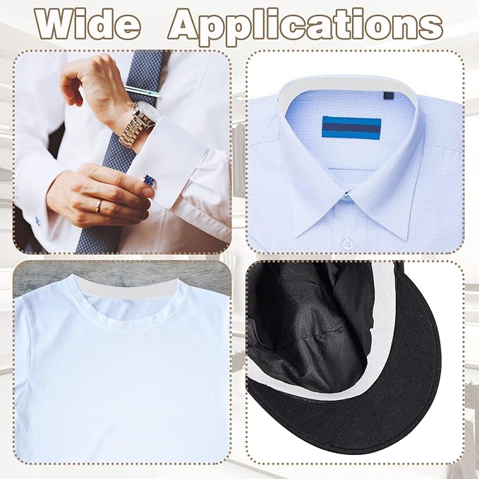 Jecery 2 Rolls 2 Rolls Sweat Pads Collar Protectors for Men Shirts, Disposable White Shirt Neck Tape, Dress Hat Collar Self Adhesive Invisible Liner Patch Against Sweat Stain (0.98 Inch,1.18 Inch)