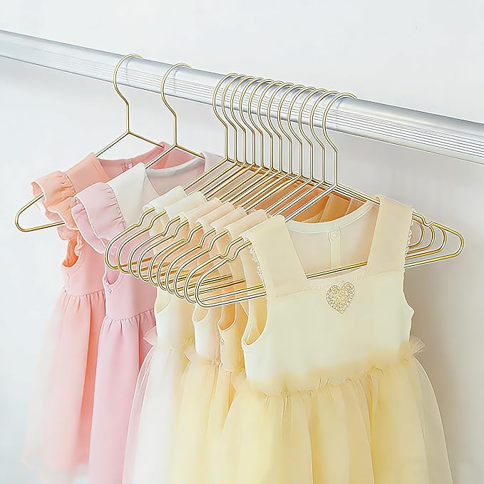 Gold Kids Wire Hangers 30 Pack,12.6 Inch Baby Strong Metal Hanger,Heavy Duty Metal Child Wire Hanger for Closet,Children's Gold Hangers