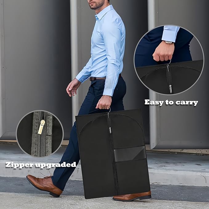 Dress Bags for Gowns Long, 65'' Garment Bags for Hanging Clothes, Suit Bag Cover for Storage and Travel, 2 Pack (Black)
