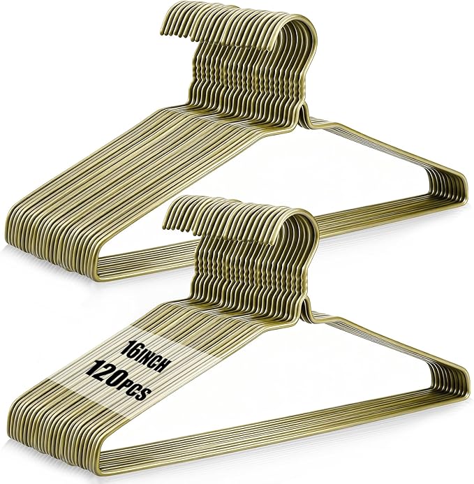 120 Pcs 16" Wire Hangers Bulk Metal Wire Hangers for Clothes Dry Cleaner Hanger for Coat (Bronze)