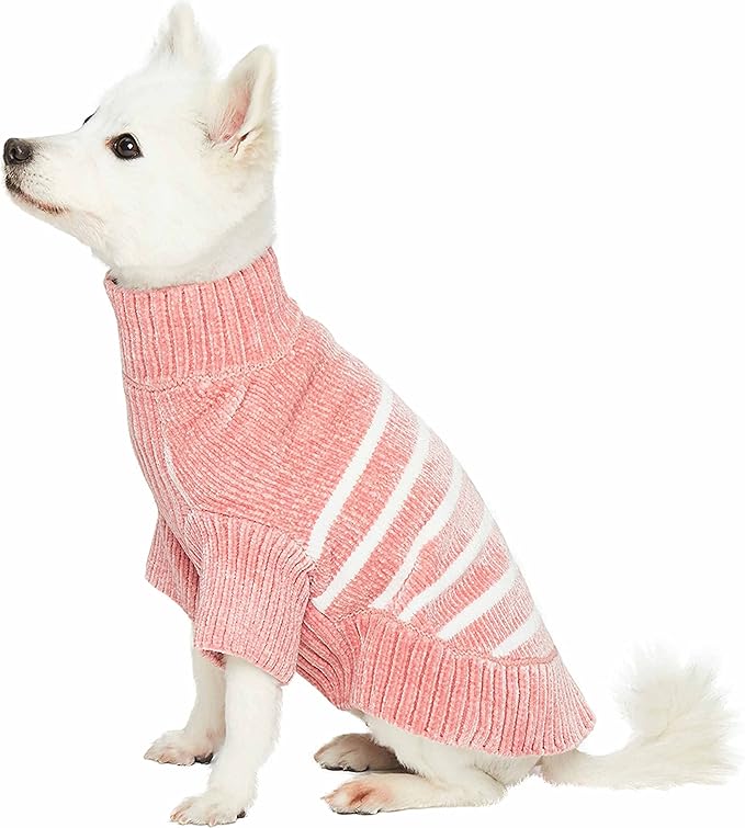 Blueberry Pet Cozy Soft Chenille Classy Striped Dog Sweater in Dusty Rose, Back Length 20", Pink Clothes for Dogs