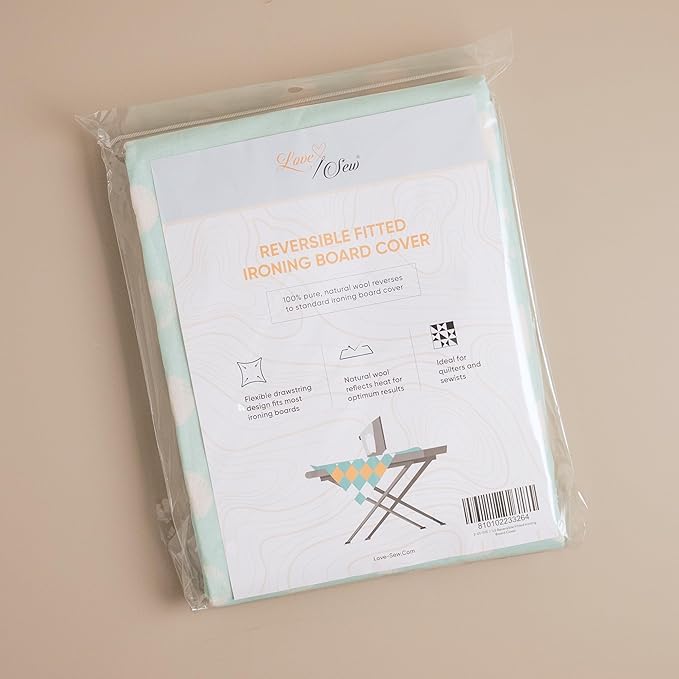 Love Sew Wool Reversible Fitted Ironing Board Cover - 2 in 1 - One Side Wool One Side Cotton (Fits 54" x 18" Standard Ironing Boards) (Aqua Blue)