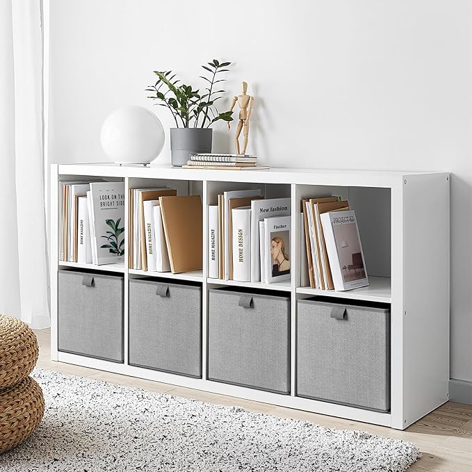 Storage Baskets, 11.8-Inch Woven Fabric Bins, Storage Cubes with Reinforced Handles, Organizer Bins for Closet Shelves, Foldable, for Toys, Clothes (4PCS/Grey-11.8*11.8*11.8inch)