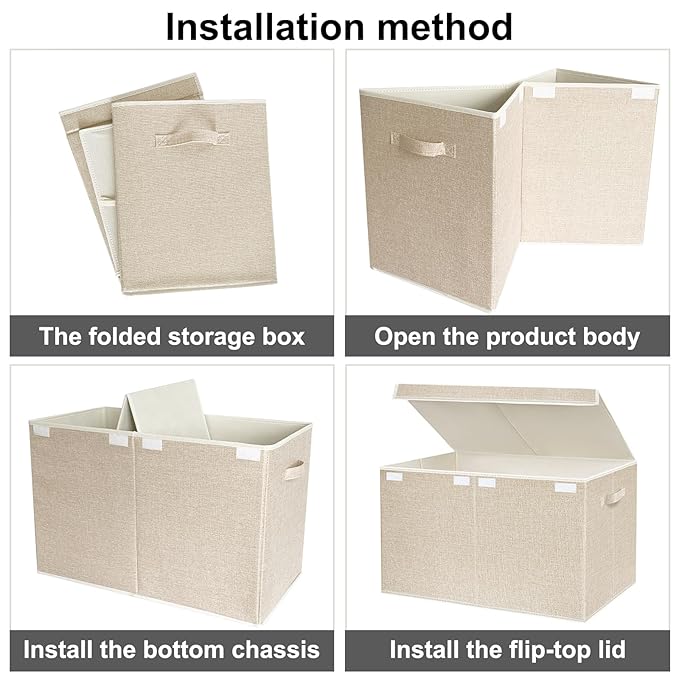 VERONLY Large Toy Box Chest Storage with Lid - Collapsible Kids Toys Boxes Organizer Bins Baskets with Handles for Boys, Girls, Nursery, Playroom, Clothes, Blanket, Bedroom(Beige)