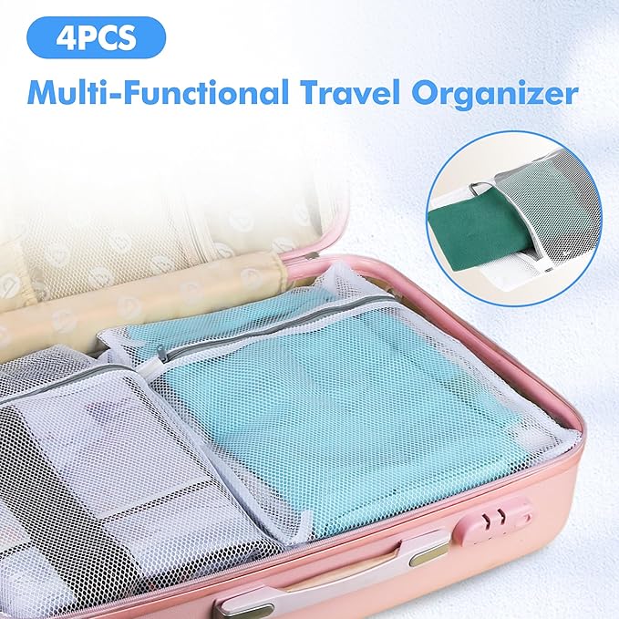4PCS Large Mesh Laundry Bags for Delicates - 12x16 Inch White Honeycomb Wash Bags for Lingerie, Sweaters, Shoes