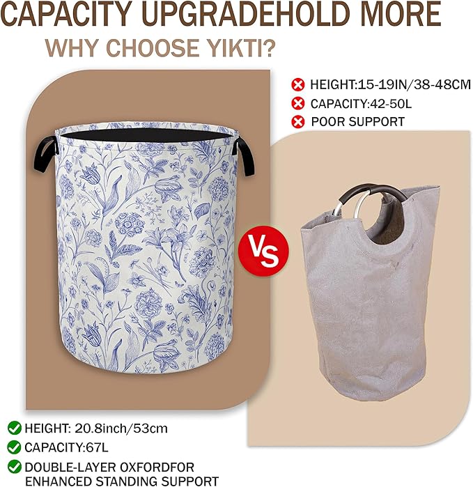 Hydrangea Flowers Laundry Basket,Rustic Floral Clothes Hamper,Oxford Cloth Collapsible Nursery Hamper Storage Organization for Bedroom,Bathroom,Office,College Dorms,16x20 Inch