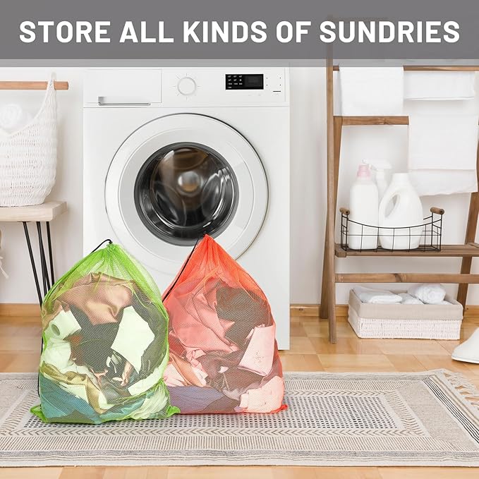 Berlune 24 Pcs 32x24 in Large Laundry Bag Colorful Extra Large Mesh Laundry Bag Bulk with Drawstring Heavy Duty Mesh Machine Washable Drawstring Pouch