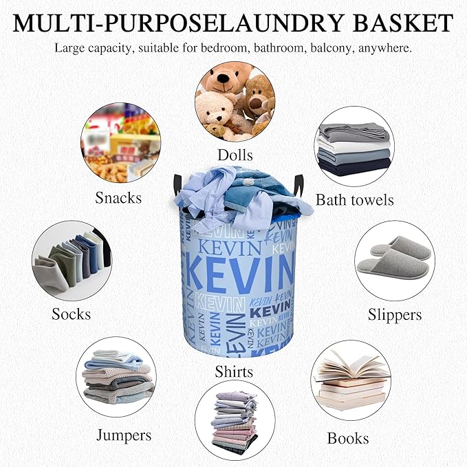 Custom Name Laundry Hamper, Personalized Dirty Clothes Hamper with Name for Bathroom Bedrooms Clothes Storage Organizer, Personalized Gifts for Boys Girls Men Women