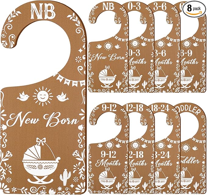 Baby Closet Dividers 8PCS, Mexican Talavera Wooden Double-Sided Clothes Size Hanger/Organizer from Newborn to Toddler for Nursery Decor Baby Shower Birthday Gender Reveal Party Gift