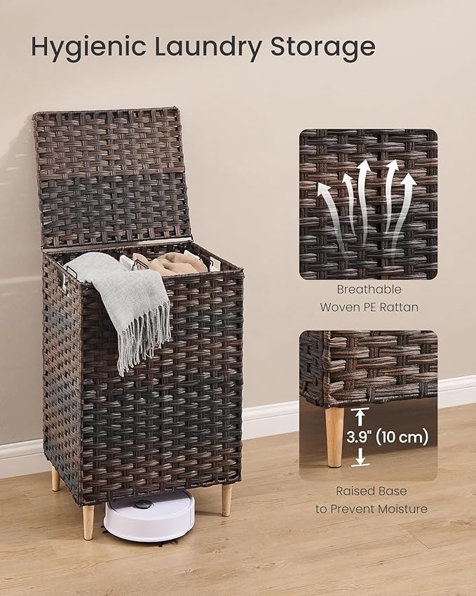 SONGMICS Laundry Hamper with Lid, 29 Gal. (110 L) PE Rattan Laundry Basket with Lid and Handles, Natural Material,Removable Machine Washable Liner, Chestnut Brown ULCB222ME01