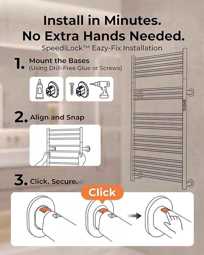High-Density Foldable Heated Towel Rack, Smart Dual-Zone App/Voice Control Towel Warmer Rack, GFCI Plug-in/Hardwired, Wall-Mount, Drill-Free Install,Brushed, CA3-1100X550-Ultra-S