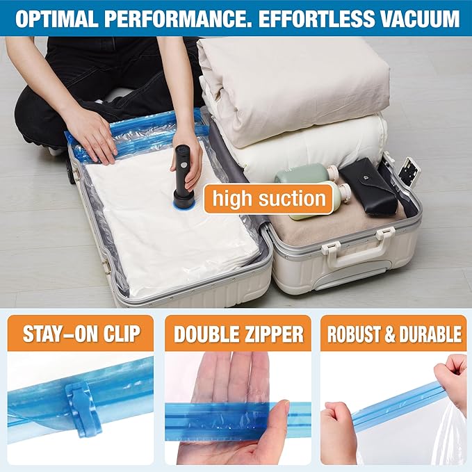 Vacuum Storage Bags, Vacuum Seal Space Saver Bags for Clothing, Travel Lugggage, Carry-on, Blankets, Comforters, Pillow, Bedding, 12 EPump