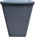 YBM Home Plastic Rattan Laundry Hamper Basket with Hinged Lid, Ventilation Holes, Durable, Lightweight Bin With Cutout Handles, Storage Dirty Clothes, Space Saver, 16.75" x 13.5" x 23.75", Grey