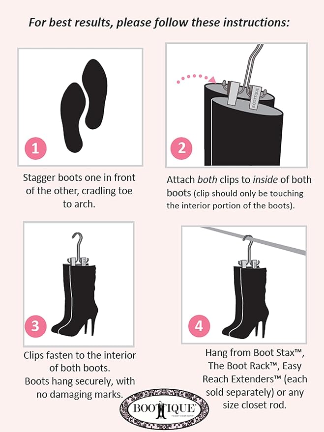 Boottique Boot Organizer: The Boot Rack Fits in Most Closets- Hangs, Holds, Shapes, & Protects Every Size and Style of Boots (6 Boot Hangers) (3 Silver Hangers Add-on)