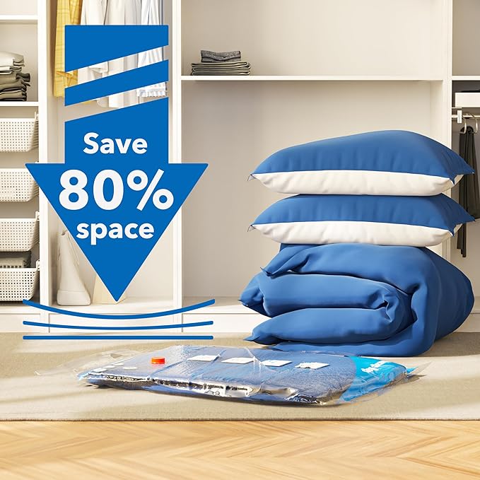 MEIQIHOME Vacuum Storage Bags, Space Saver Sealer Bags,Vacuum seal bags for clothing, Pillows, Comforters, Blankets, Bedding,8 Pack Vacuum Storage Bags with Electric Pump