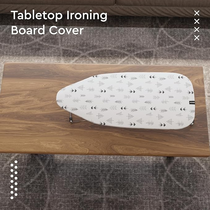 Encasa XO Ironing Board Cover and Pad 28"x12" - Thick 3mm Felt Padding, Drawstring Tightening & Lock, Easy Fit, Scorch & Stain Resistant, Fits Mini Ironing Board - Black Arrow
