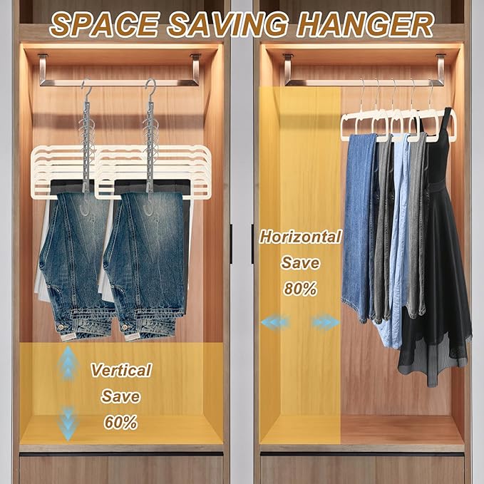 Velvet Pants Hangers Non Slip, 30 Pack Velvet Hangers for Closet with Porous Hooks, Strong Durable Space Saving Slim Clothes Hanger, Ultra Thin Flocked Hanger for Pants/Shirts/Bra/Shorts (Cream)