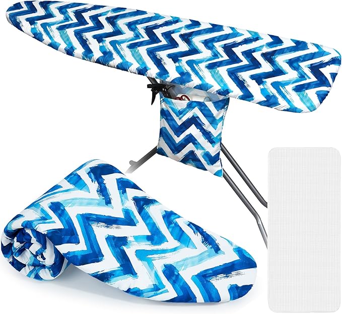 FIOBEE Ironing Board Cover and Pad Extra Thick Iron Board Pad with Heat-Resistant Mesh Padded Iron Board Covers Adjustable Buckle & Elastic Edges for 15x54 Standard Size Ironing Board, Navy Blue