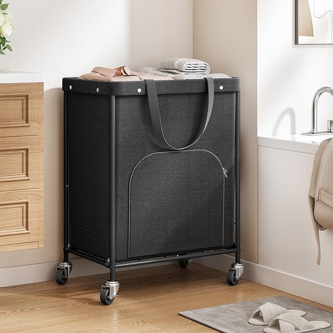 170L Large Laundry Basket with Wheels, Rolling Laundry Hamper Easy Access Clothing Minimizes Bending, Laundry Cart with 4 Silent Casters & Removable Bag for Bedroom, Bathroom, Laundry Room