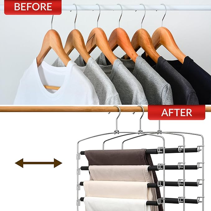 Pants Organizer for Closet ganchos para Pantalones 8 Tier Space Saving Metal Closet Organizer Pant Hangers for Women, Foldable Hangers for Pants (3, 6 Tier)