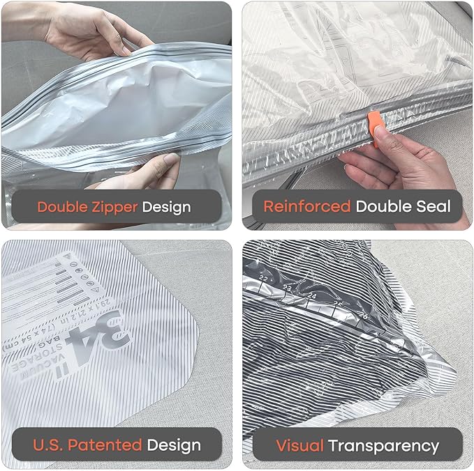 Vacuum Seal Bags for Clothing with Rechargeable Cordless Pump, 24 Pack Vacuum Storage Bags, Compression Packing for Clothes Bedding Blanket Pillows Comforters