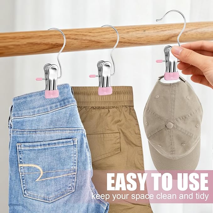 30 Pcs Boot Hangers Clips, Laundry Hooks with Clips, Portable Hanger Clips with Hooks, Heavy Duty Boot Hanging Clips, Hanging Pants, Jeans, Tall Boots, Hats, Pink