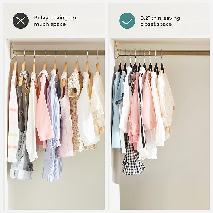 SONGMICS 30 Packs Baby Pants Hangers with Clips, Kids Hangers with 6 Clothes Dividers, Non-Slip Children’s Clothes Hanger, Black UCRF013B30
