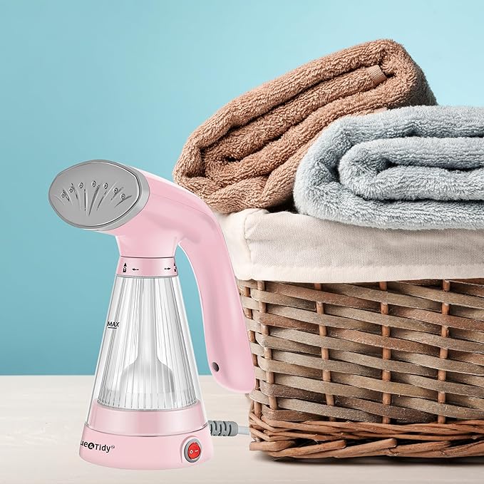 True & Tidy Handheld Portable Handheld Steamer for Clothes with Stainless Steel Steam Plate, 600watts of Powerful Steam, Compact and Lightweight, Pink
