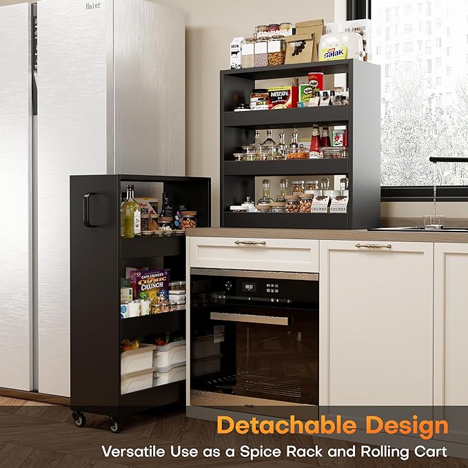 Slim Storage Cart, Lightweight 6 Tier Metal Rolling Utility Kitchen Cart on Wheels, Mobile Storage Shelving Unit Organizer for Bathroom Laundry Office Narrow Places (Black, 10" D)