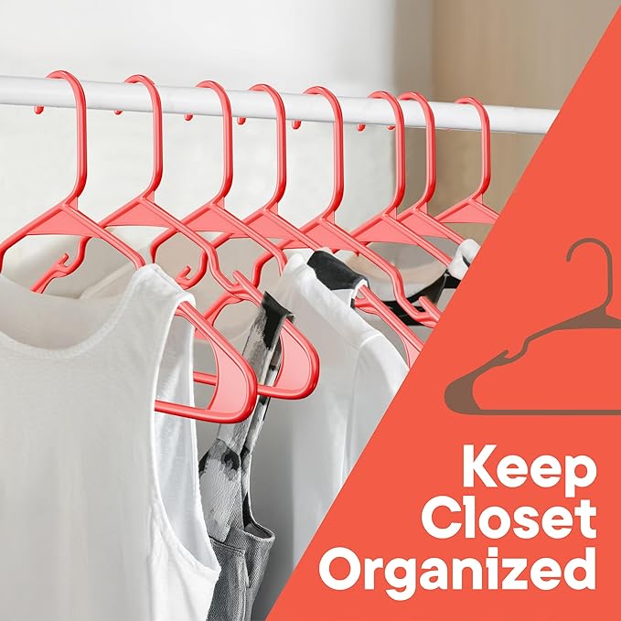 Plastic Clothes Hangers – Heavy Duty Hanger Set, for Organizing Clothes, Dresses, and Coat, Holds Up to 5 lbs, Space-Saving Hangers with Non-Slip Shoulder Grooves, Pack of 80, Red