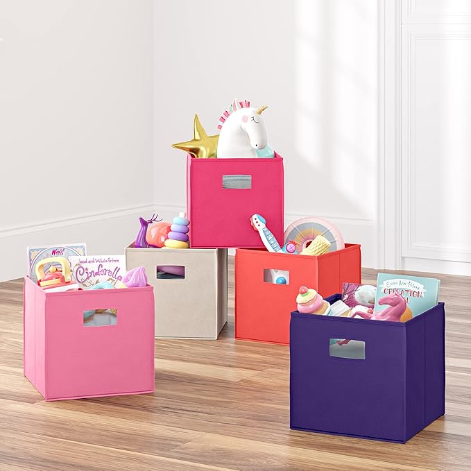 RiverRidge Folding Storage Bins with Handles Pink Cube Storage Organizer for Closet, Bedroom & Playroom - Closet Organizers and Storage Set of 2