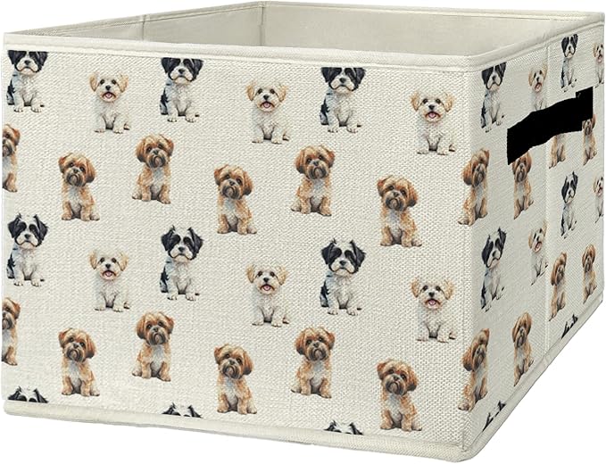 Shih Tzu Gifts Storage Bins & Boxes with Handles, Dog Foldable Basket for Organizing Dog Lovers Owners Women, Shih Tzu Christmas Storage Laundry Hampers for Bedroom Bathroom Clothes Toys Books