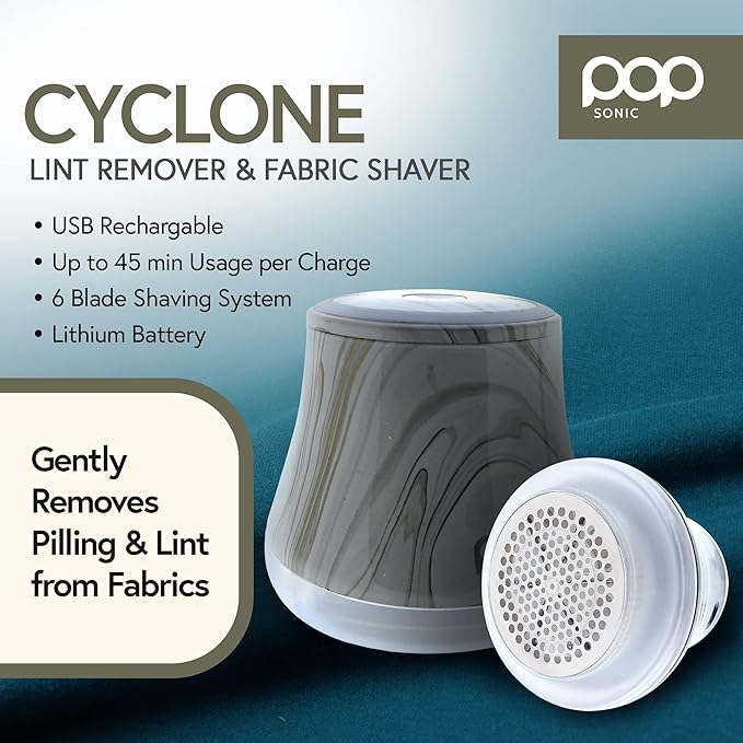 Fabric Shaver, Lint Remover Electric (Marble) – Rechargeable, 6 Blade System, Fabric Lint Shaver w/LED Light | One-Touch Activation Pill Shaver for Clothes - Electric Lint Remover Fabric Shaver