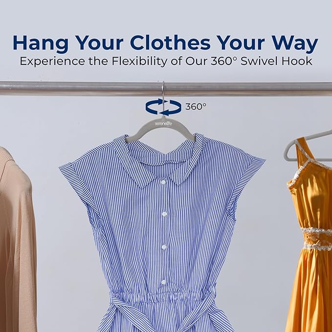 SereneLife 200-Pack Velvet Hangers – Space-Saving Non-Slip Gray Clothes Hangers with 360° Swivel Hooks, Heavy Duty Ultra-Thin Design for Coats, Shirts, Dresses & More – Durable & Lightweight