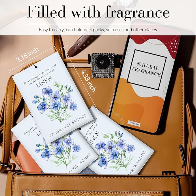Linen Scented Sachet Bags - 12 Pack Closet & Drawer Freshener, Long Lasting Odor Eliminator for Wardrobes, Cars & Storage, Home Fragrance Air Freshener Sachets